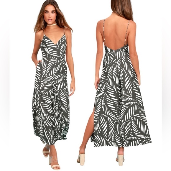 finders keepers Knox Jumpsuit - Khaki Base Leaf Print tropical elegant pants - Picture 1 of 16